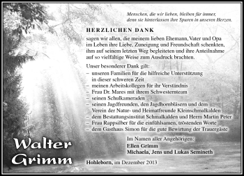 Traueranzeige von Walter Grimm von Südthüringer Presse