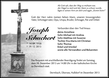 Traueranzeige von Joseph Schuchert von Südthüringer Presse