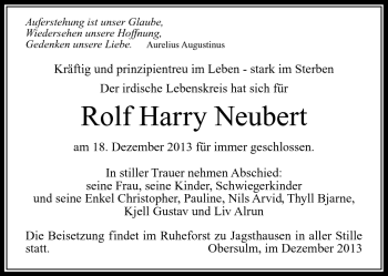 Traueranzeige von Rolf Harry Neubert von Südthüringer Presse