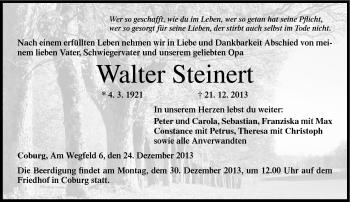 Traueranzeige von Walter Steinert von Neue Presse Coburg