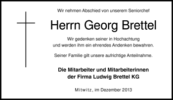 Traueranzeige von Georg Brettel von Neue Presse Coburg