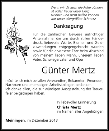Traueranzeige von Günter Mertz von Südthüringer Presse