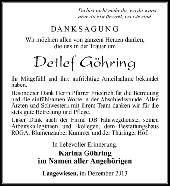 Traueranzeige von Detlef Göhring von Südthüringer Presse