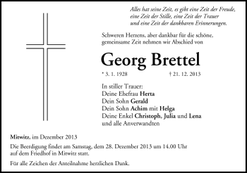 Traueranzeige von Georg Brettel von Neue Presse Coburg