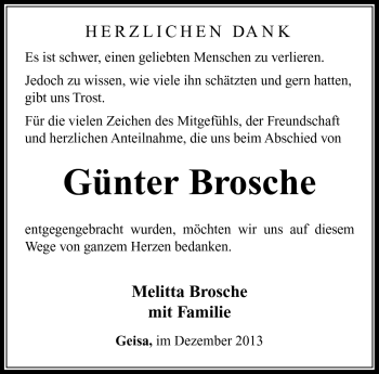 Traueranzeige von Günter Brosche von Südthüringer Presse