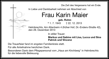 Traueranzeige von Karin Maier von Frankenpost