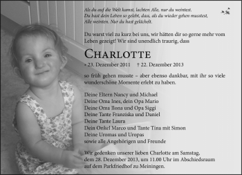 Traueranzeige von Charlotte Schmidt von Südthüringer Presse