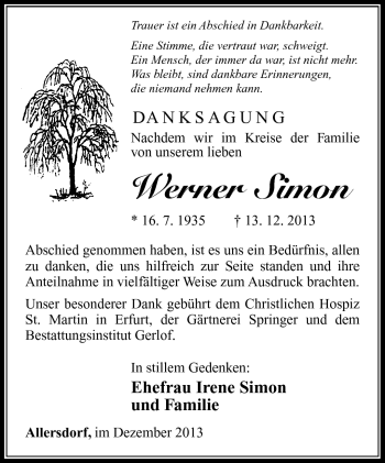 Traueranzeige von Werner Simon von Südthüringer Presse