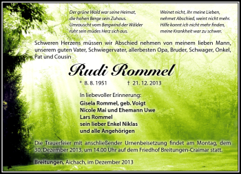 Traueranzeige von Rudi Rommel von Südthüringer Presse