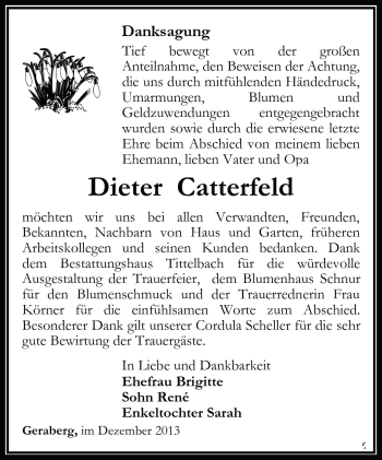 Traueranzeige von Dieter Catterfeld von Südthüringer Presse