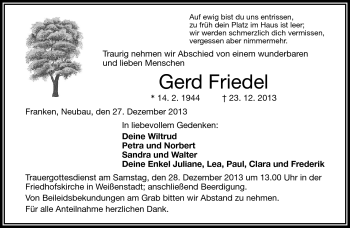 Traueranzeige von Gerd Friedel von Frankenpost