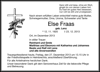 Traueranzeige von Else Fraas von Frankenpost