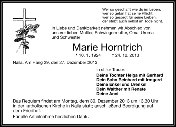 Traueranzeige von Marie Horntrich von Frankenpost