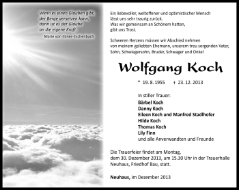 Traueranzeige von Wolfgang Koch von Südthüringer Presse