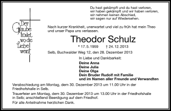 Traueranzeige von Theodor Schulz von Frankenpost