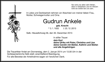 Traueranzeige von Gudrun Ankele von Frankenpost