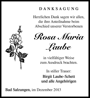 Traueranzeige von Rosa Maria Laube von Südthüringer Presse