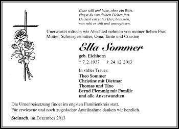 Traueranzeige von Ella Sommer von Südthüringer Presse