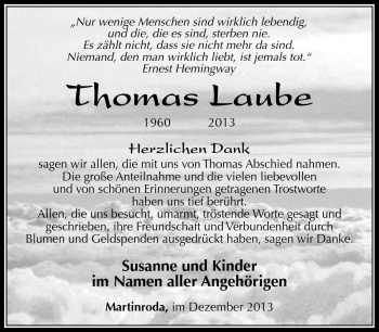 Traueranzeige von Thomas Laube von Südthüringer Presse
