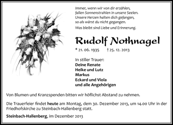 Traueranzeige von Rudolf Nothnagel von Südthüringer Presse