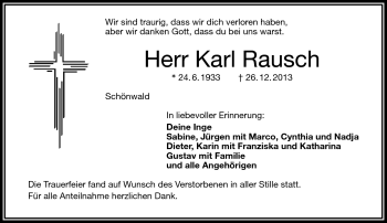 Traueranzeige von Karl Rausch von Frankenpost