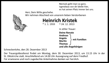 Traueranzeige von Heinrich Kristek von Neue Presse Coburg