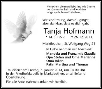 Traueranzeige von Tanja Hofmann von Frankenpost