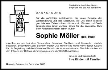 Traueranzeige von Sophie Möller von Südthüringer Presse