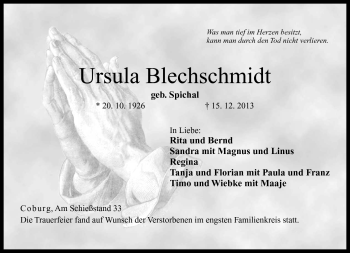 Traueranzeige von Ursula Blechschmidt von Neue Presse Coburg