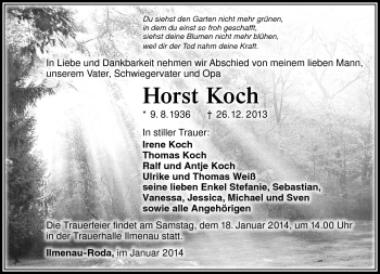 Traueranzeige von Horst Koch von Südthüringer Presse