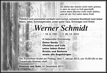 Traueranzeige von Werner Schmidt von Südthüringer Presse