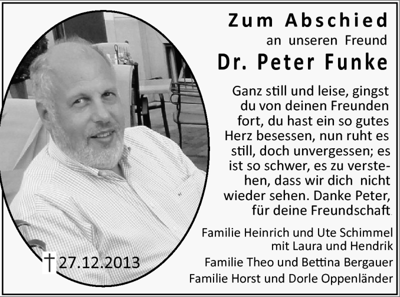  Traueranzeige für Peter Funke vom 30.12.2013 aus Frankenpost