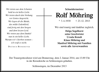 Traueranzeige von Rolf Möhring von Südthüringer Presse