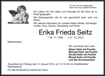 Traueranzeige von Erika Frieda Seitz von Frankenpost