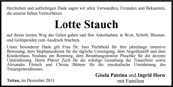 Traueranzeige von Lotte Stauch von Neue Presse Coburg