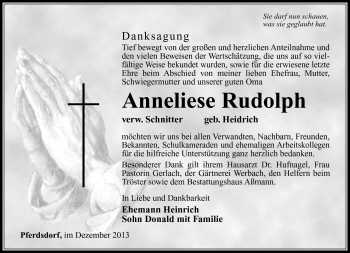 Traueranzeige von Anneliese Rudolph von Südthüringer Presse
