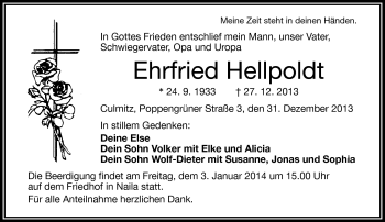 Traueranzeige von Ehrfried Hellpoldt von Frankenpost