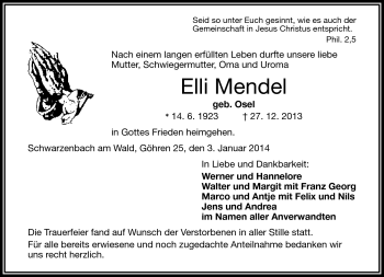 Traueranzeige von Mendel Elli von Frankenpost