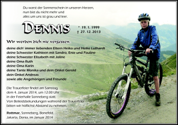 Traueranzeige von Dennis Na von Südthüringer Presse