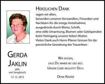 Traueranzeige von Gerda Jaklin von Neue Presse Coburg