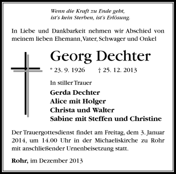 Traueranzeige von Georg Dechter von Südthüringer Presse