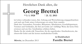 Traueranzeige von Georg Brettel von Neue Presse Coburg