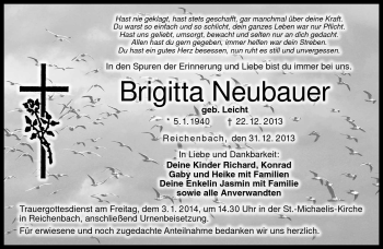 Traueranzeige von Brigitta Neubauer von Neue Presse Coburg