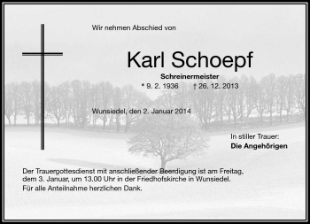 Traueranzeige von Karl Schoepf von Frankenpost