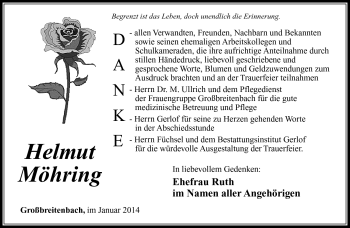 Traueranzeige von Helmut Möhring von Südthüringer Presse