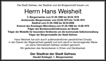 Traueranzeige von Hans Weisheit von Frankenpost