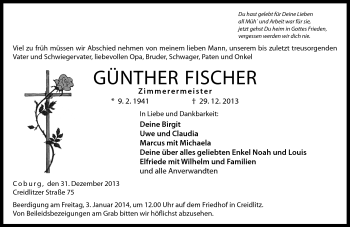 Traueranzeige von Günther Fischer von Neue Presse Coburg