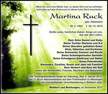 Traueranzeige von Martina Ruck von Südthüringer Presse