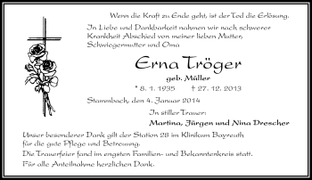 Traueranzeige von Erna Tröger von Frankenpost
