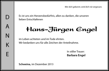 Traueranzeige von Hans-Jürgen Engel von Südthüringer Presse
